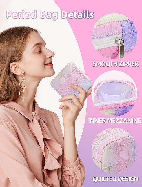 SERTRI Rainbow-2) Period Bag for Girls, Quilted Period Pouch for Women, Sanitary Napkin Storage Bag Menstrual Pad