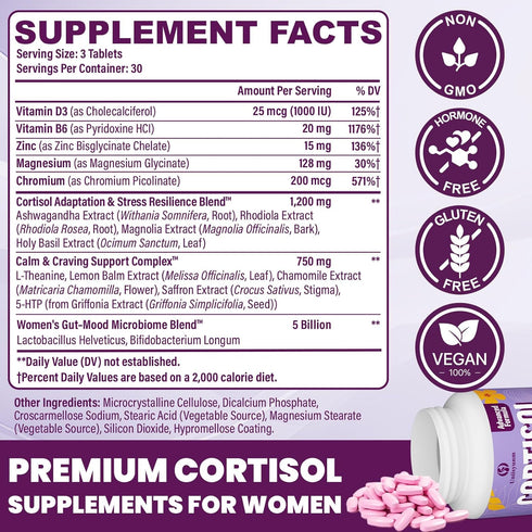 Uniisyunm 16 1 90 Cortisol Supplements for Women, IN Cortisol Detox for Women, with Magnesium, Ashwagandha, L-Theanine
