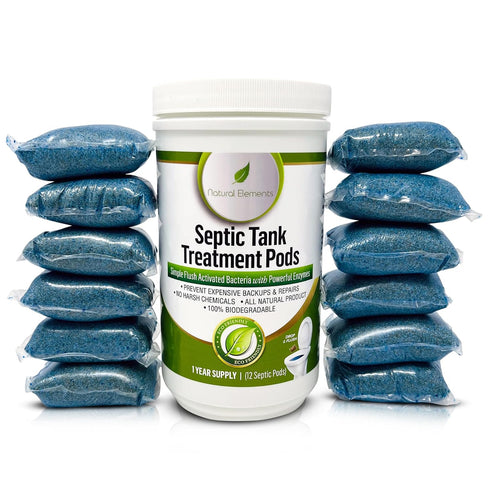 Natural Elements Septic Tank Treatment Pods - 1-Year Supply, Pack of 12, Eco-Friendly Bacteria & Enzymes