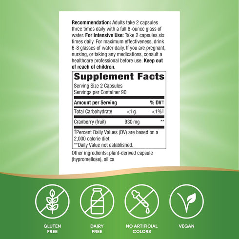 Nature's Way 930mg 180 Count Cranberry Fruit Capsules, Non-GMO, Gluten Free Supplement, per Serving
