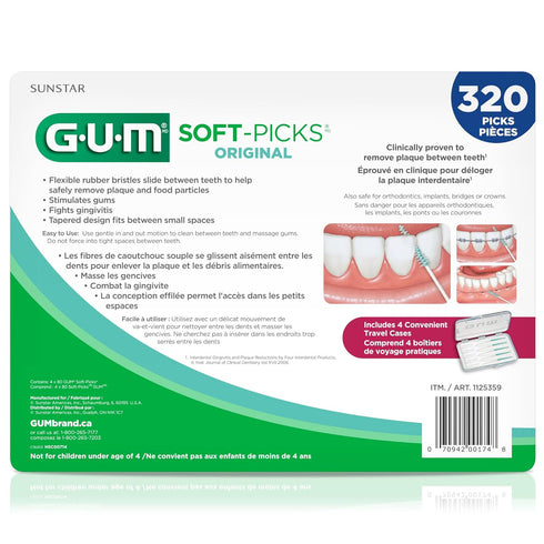 GUM Soft-Picks Original, 320ct, Easy to Use Dental Picks for Teeth Cleaning and Gum Health, Disposable Interdental