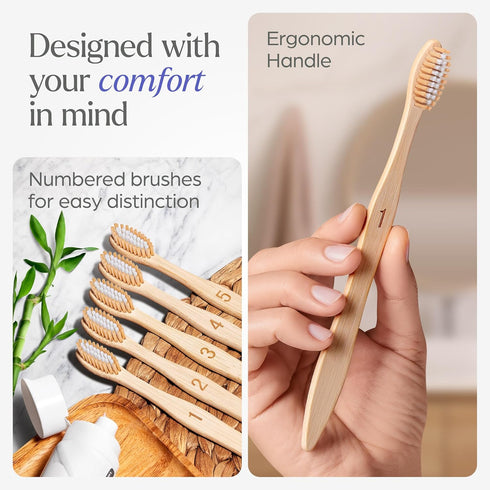 Bamboo Toothbrushes Medium Bristles, 10 Pack, BPA Free, Eco-Friendly, Compostable & Biodegradable for Adults