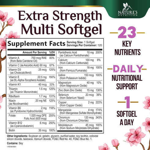 Immune 120 Multivitamin for Women - Essential Daily Womens Multivitamins with Calcium, Folic Acid, Vitamin A, C, D, E