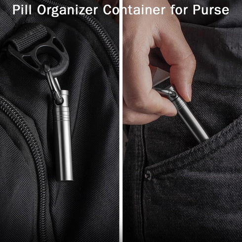 TISUR Small Keychain Pill Holder, Portable Titanium Metal Travel Pill Organizer Container for Purse, Waterproof