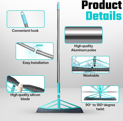 Magic Broom Squeegee, Rotatable Extendable Pet Hair Remover for All-Surfaces with 50" Handle