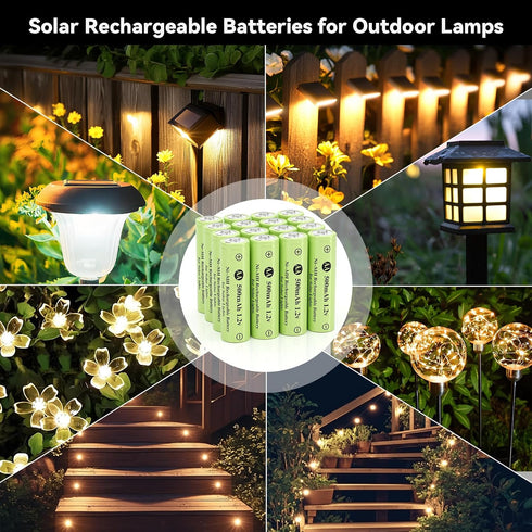 Hronn 16 Pack 1.2V 500mAh Ni-MH AA Rechargeable Batteries, Double A Battery for Outdoor Solar Lights,String