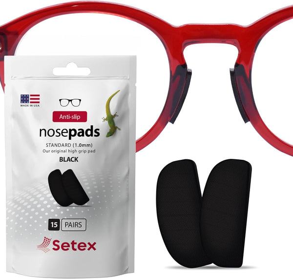 Setex Gecko Grip Anti Slip Eyeglass Nose Pads, Bulk Pack 15 Black Pair, USA Made