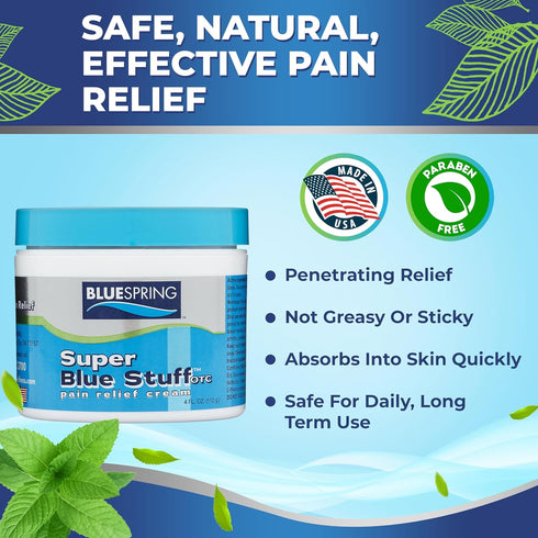 Inflammatory 4 oz BLUESPRING Pain Relief Cream- Super Blue Stuff with Emu Oil, Arnica, Provides Maximum Arthritis Pain