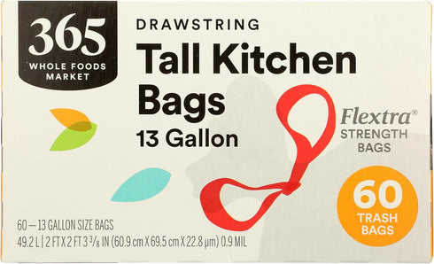 365 by Whole Foods Market Kitchen Tall Drawstring Flextra 13 Gallon, 60 Count