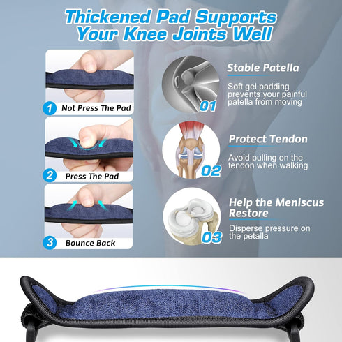 IPOW 2 Pack Small Size Embroidery Thickened Pad & Wide Patella Knee Strap,Pain Relief Patellar Tendon Support,Adjustable Brace Band for Basketball,Running,Jumpers Knee,Tendonitis, Arthritis