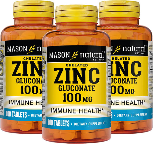 MASON NATURAL Zinc 100 mg Capsules, Immune System Support, 100 Count, Pack of 3