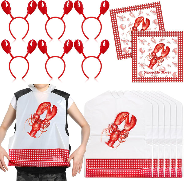 Chicingyou Seafood Boil Party Supplies, Disposable Plastic Bibs Gloves and Red Crayfish