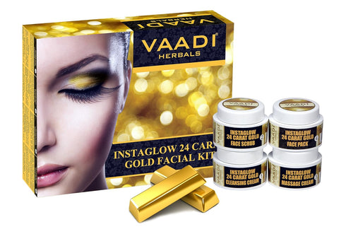 Vaadi Herbals Gold Facial Kit with 24 Carat Gold Leaves, Marigold & Wheatgerm Oil, Lemon Peel Extract - 70 Grams