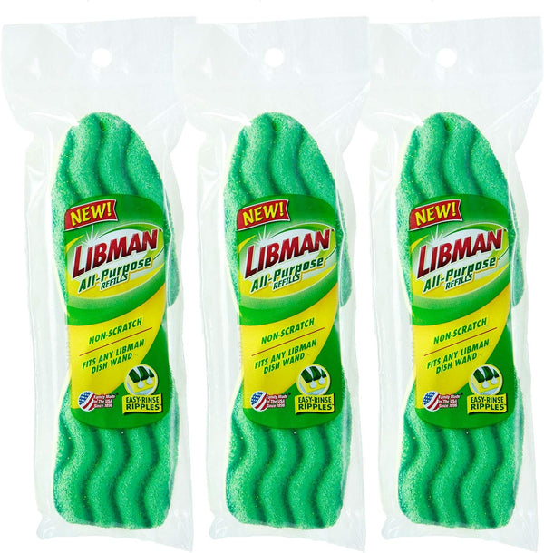 Libman 1484 All-Purpose Scrubbing Dishwand Refills, 3 Pack of 2 Sponges Each for 6 Total Sponges, Green