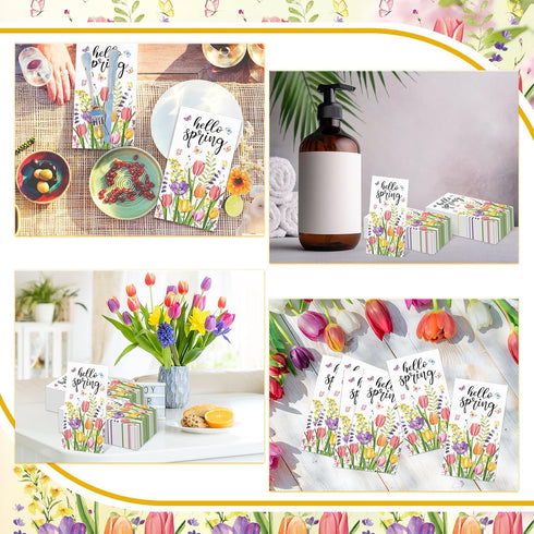 Jingmore 100 Summer Pcs Spring Paper Guest Towels Floral Tulip Disposable Bathroom Hand Towels Decorative Butterfly