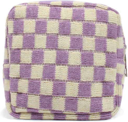 Small Makeup Bag for Purse, Mini Checkered Cosmetic Zipper Pouch, Travel Organizer for Women and Girls