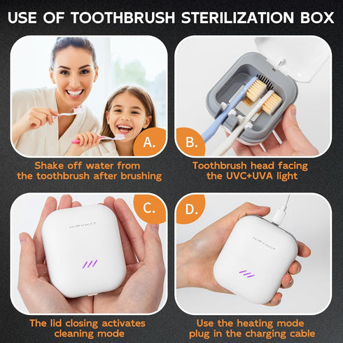 Toothbrush Sanitizer Case with UV-C Lights, Dryer Heating, Portable Toothbrush Cover for Home & Travel