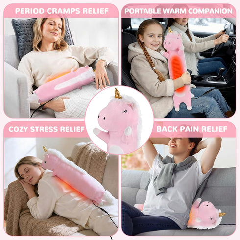 Unicorn Heating Pad for Period Cramps Menstrual Pain Relief, Portable Electric Heat Pads USB Powered, Cute Unicorn