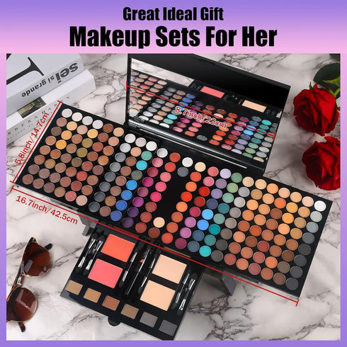 Women Makeup Sets Full Kits - 190 Colors Cosmetic Make Up Gifts with Eyeshadow, Blusher, Eyebrow Powder, and Mirror