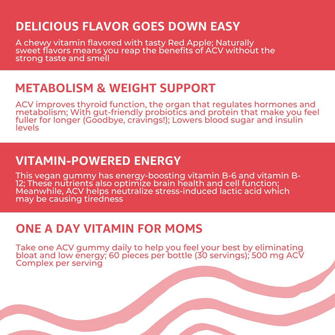 Baby Blues Apple Cider Vinegar Gummies, Vegan Non-GMO Gluten-Free Postpartum Supplement with Vitamin B-6 & B12, 60