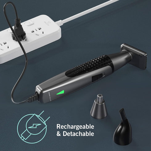 Perry Ellis Rechargeable Ear and Nose Hair Trimmer for Men, 3 Detachable Heads for Beard, Eyebrow, Nose, Ear Grooming