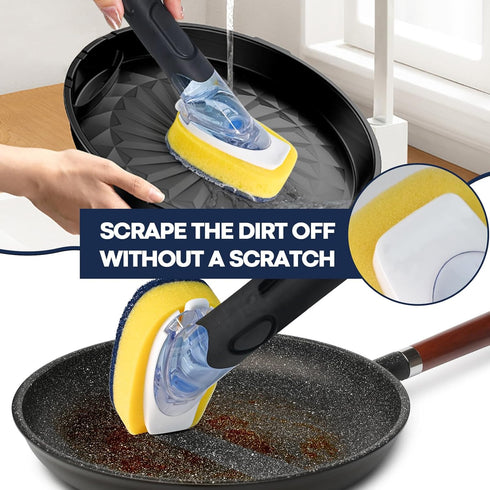 Set 2 Dish Brush with Soap Dispenser Storage with PCS Sponge Refills & Holder, Soap Dispensing Dish Brushes, Sponge