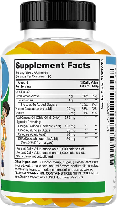 Genius IQ Kids Brain Supplements for Memory and Focus, Omega 3-6-9 Gummy Vitamins, 60 Gummies