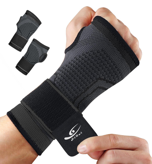 HiRui 2-Pack Wrist Brace, Wrist Wraps with Compression Sleeves and Straps for Fitness Support (Black, Medium)