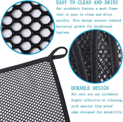 Mesh Dish Scrubber, Kitchen Washing Net Cloths, Quick Dry and Easy to Clean, 12 Pack, Black