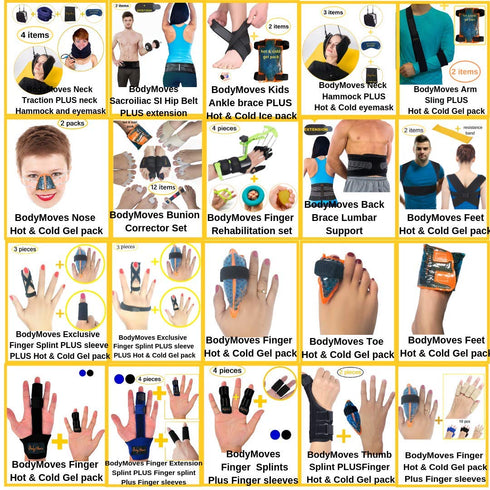 BodyMoves 2 Finger Splints Plus 10 Sleeves (12 pc Set, Aqua Blue)