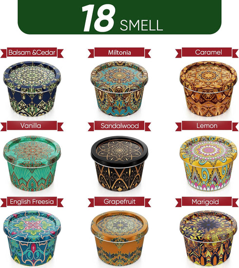 Vortixx 18-Pack Set 2.5oz 10+ (18scent) Aromatherapy Candle - Travel-Size Scented Candles Each | Hour Relaxing