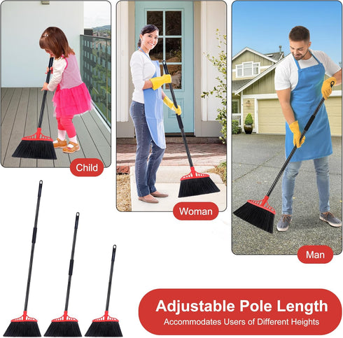 Heavy Duty Broom with 55" Long Handle - Black and Red Angle Broom for Indoor, Outdoor, Kitchen