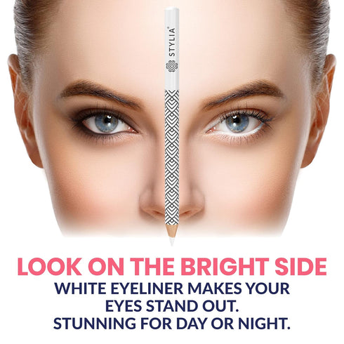 Stylia Waterproof White Eyeliner Pencil for Women, Long-Lasting Microblading Supplies Brow Pencil for Defining &