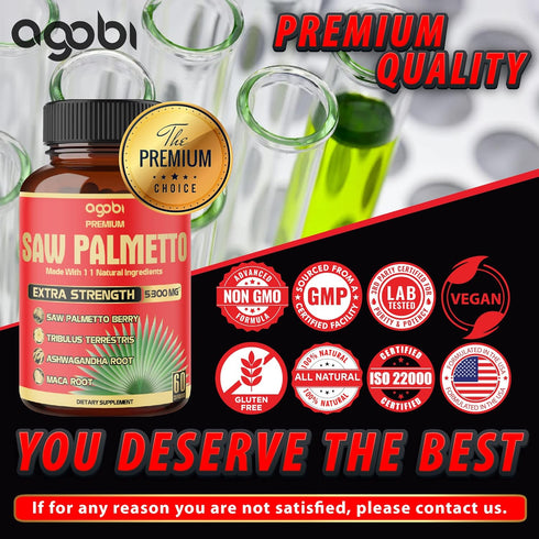 2 Packs Saw Palmetto Capsules 5300 mg - 60 Counts - 11in1 with Ashwagandha, Turmeric, Tribulus, Maca & More