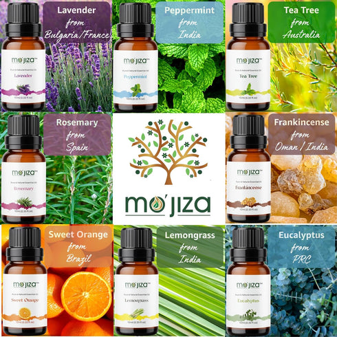Set, 20 10ml MO'JIZA Pure Aromatherapy Essential Oils Gift Oils-Sandalwood, Rose, Bergamot, Patchouli, Grapefruit