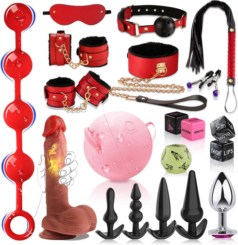 jzqcsping 20pcs Anal Plug Adult Sex Toys,BDSM Bondage Sex Restraints Set with Dildo