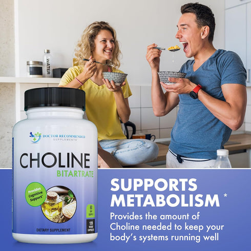 DOCTOR RECOMMENDED SUPPLEMENTS Premium Choline - 500 mg - 120 Veggie Capsules for Cognitive Health, Memory & More - 3