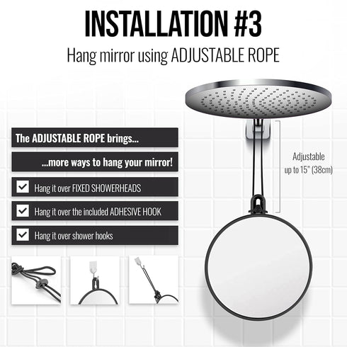 MIRRORVANA Small Shower Mirror for Shaving, 3 Attachment Options, Portable, Shatterproof, Bonus Anti-Fog Spray