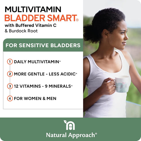 Lower-Acid Multivitamin for Sensitive Bladders, 12 Vitamins & 10 Minerals, Buffered Vitamin C & Burdock Root, 60