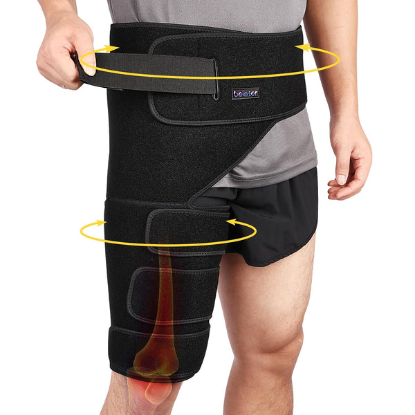 beister Hip & Thigh Brace Support - Adjustable Compression Sleeve for Sciatica Pain Relief, 5 Elastic Strips