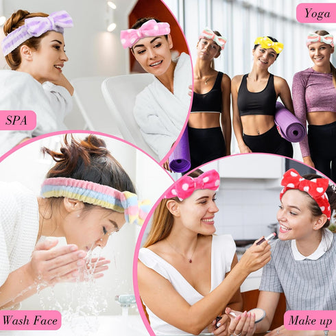 WILLBOND 24 Pack Spa Headband Bow Hair Band - Adjustable Facial Makeup Headband for Women, Soft Flannel Towel Wraps