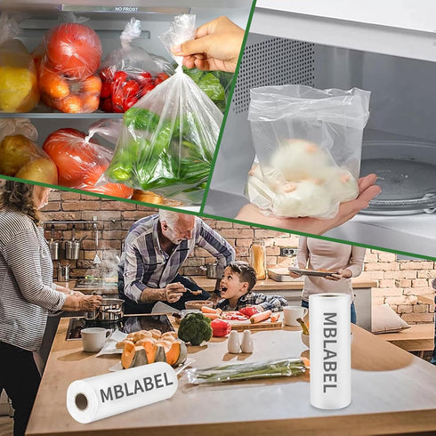 MBLABEL 10" 14" 2 (800 X Clear Plastic Produce Bags, Rolls Food Storage Bags, Plastic Produce Bags Roll for Bread