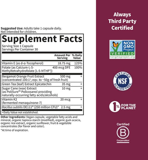 Garden of Life Herbals Heart Health Supplement with Folate, Bergamot, Green Tea & Vitamin E & K (30 Servings)