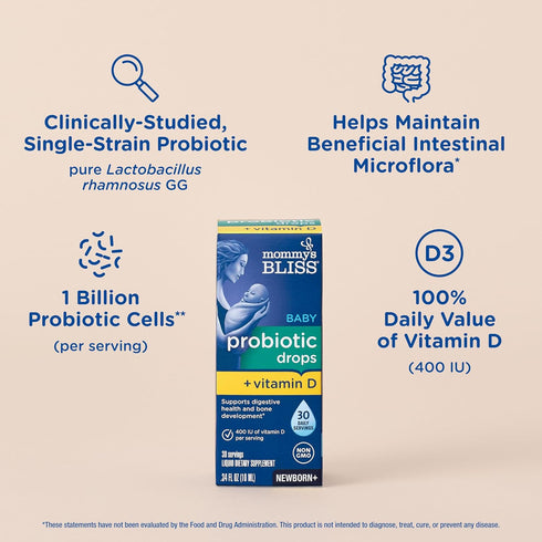 Mommy's Immune 400IU 0.34 Oz (30 Bliss Baby Probiotics + Vitamin D Drops, Supports Digestive Health & Function*