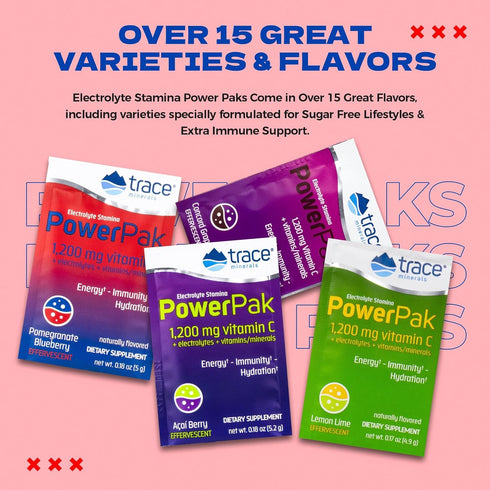 Trace Minerals Power Pak Electrolyte Powder Packets | 1200 mg Vitamin C, Zinc, Magnesium | 30 Packets