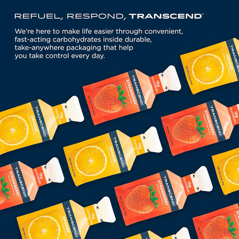 Transcend Foods Strawberry + Orange Gels - Fast-Acting Carb Gel - Caffeine Free, Gluten Free