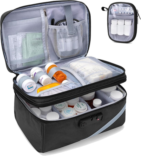 Trunab Medicine Storage Bag with Combination Lock, Lockable Pill Bottle Organizer, Travel