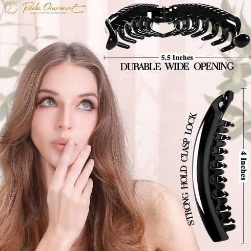 RC ROCHE ORNAMENT 6 Pcs Banana Hair Clip – Thick Hair Clincher Combs for Women, Medium Black