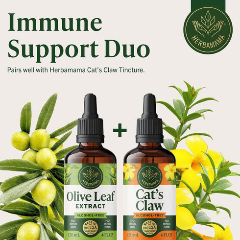 Immune 84-Day HERBAMAMA Olive Leaf Extract Liquid - Support Supplement with Olive Oil Leaf Tincture - Non-GMO, Alcohol