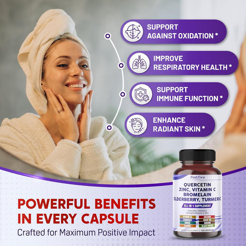 Quercetin 8000mg, Elderberry 6000mg, Turmeric 5000mg, Vitamin C 100mg, Zinc 50mg - Immunity Support, Made in USA